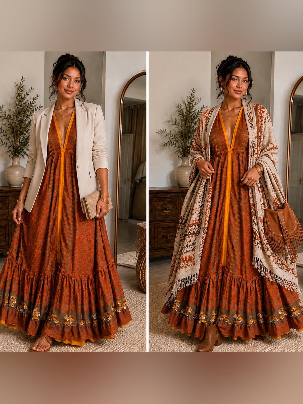 Indian Silk-Blend Handcrafted Maxi Dress